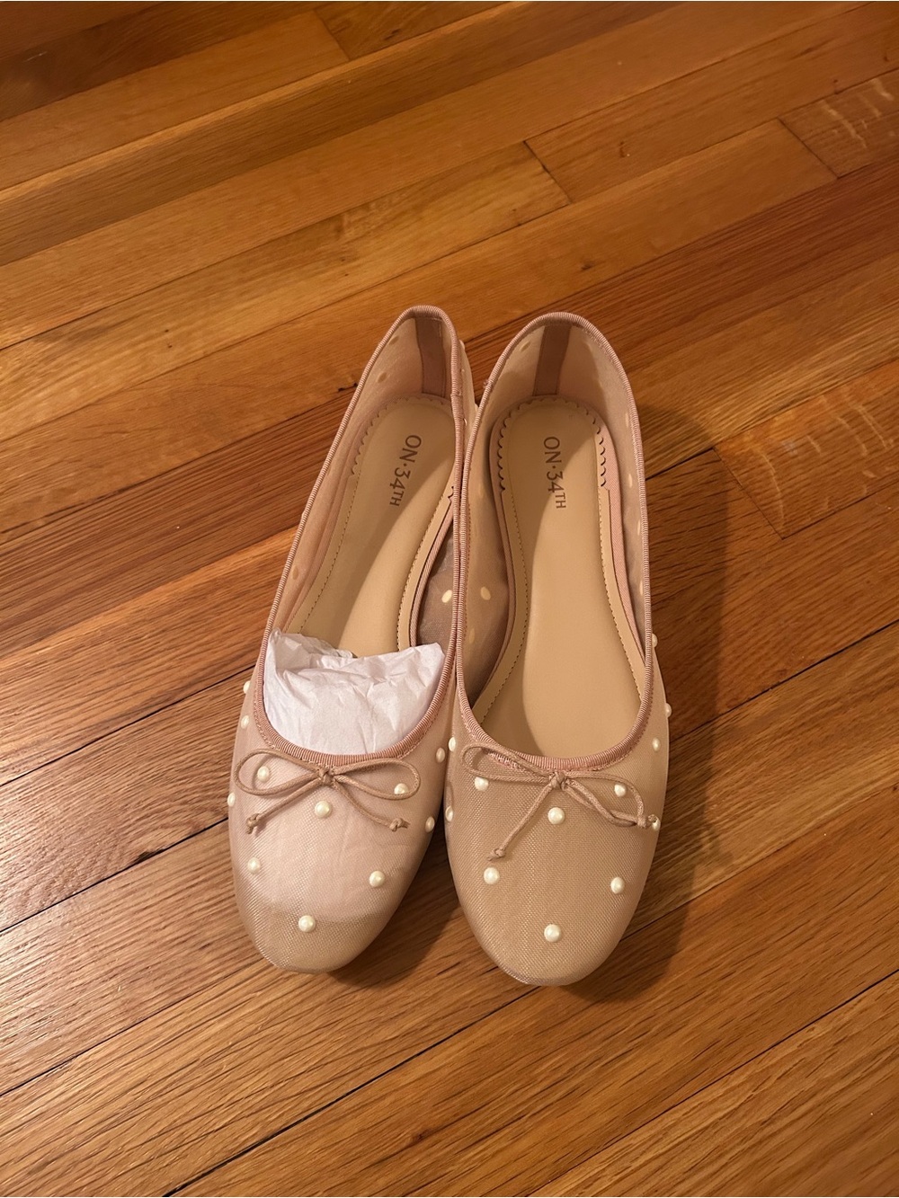 Macy’s Backstage Women's Pink Pearl-Accent Ballet Flats
